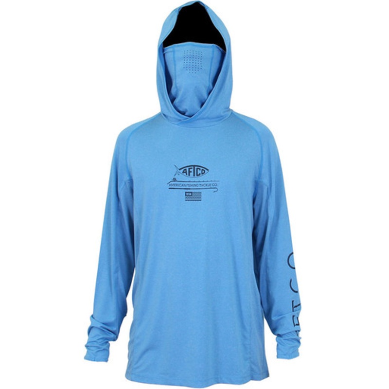 Aftco Barracuda GeoCool Hooded Long Sleeve Performance Shirt – Vivid Blue Heather – L