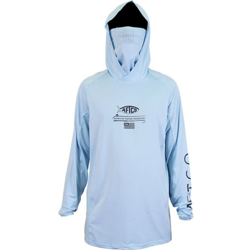 Aftco Barracuda GeoCool Hooded Long Sleeve Performance Shirt – Sky Blue – XL