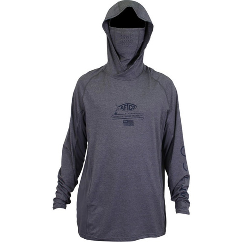 Aftco Barracuda GeoCool Hooded Long Sleeve Performance Shirt – Gray Heather – 2XL