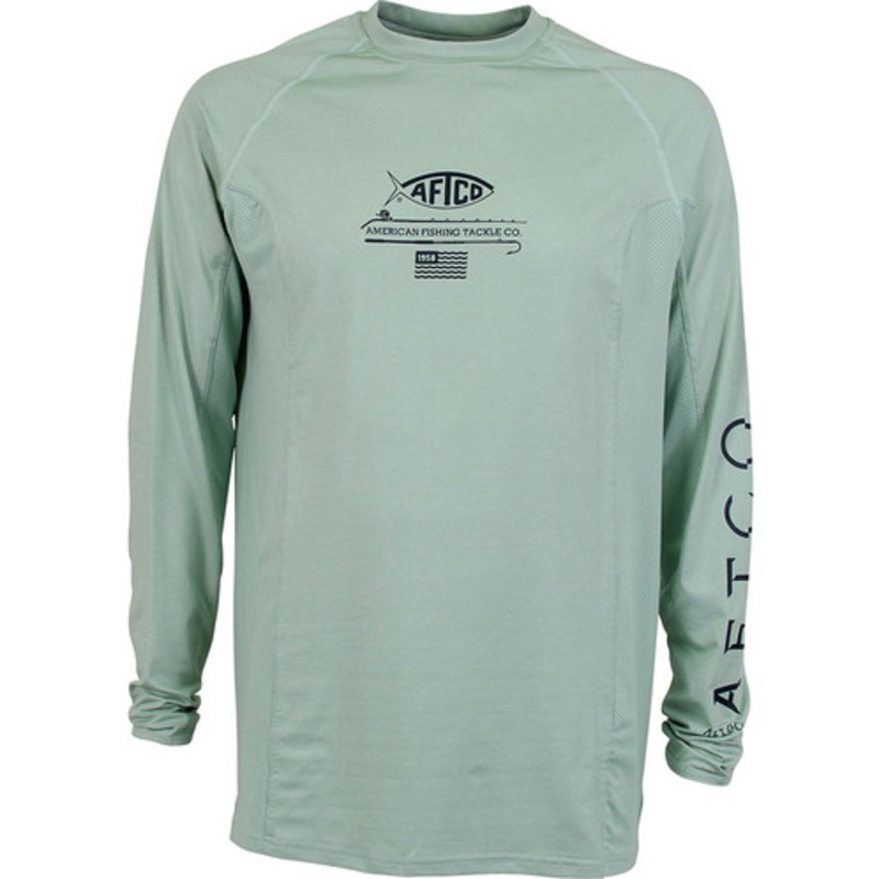 Aftco Barracuda GeoCool Long Sleeve Performance Shirt – Moonstone Heather – L