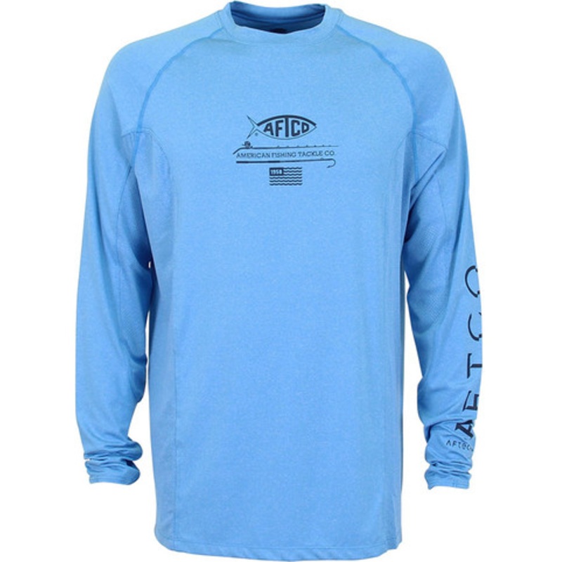 Aftco Barracuda GeoCool Long Sleeve Performance Shirt – Vivid Blue Heather – L
