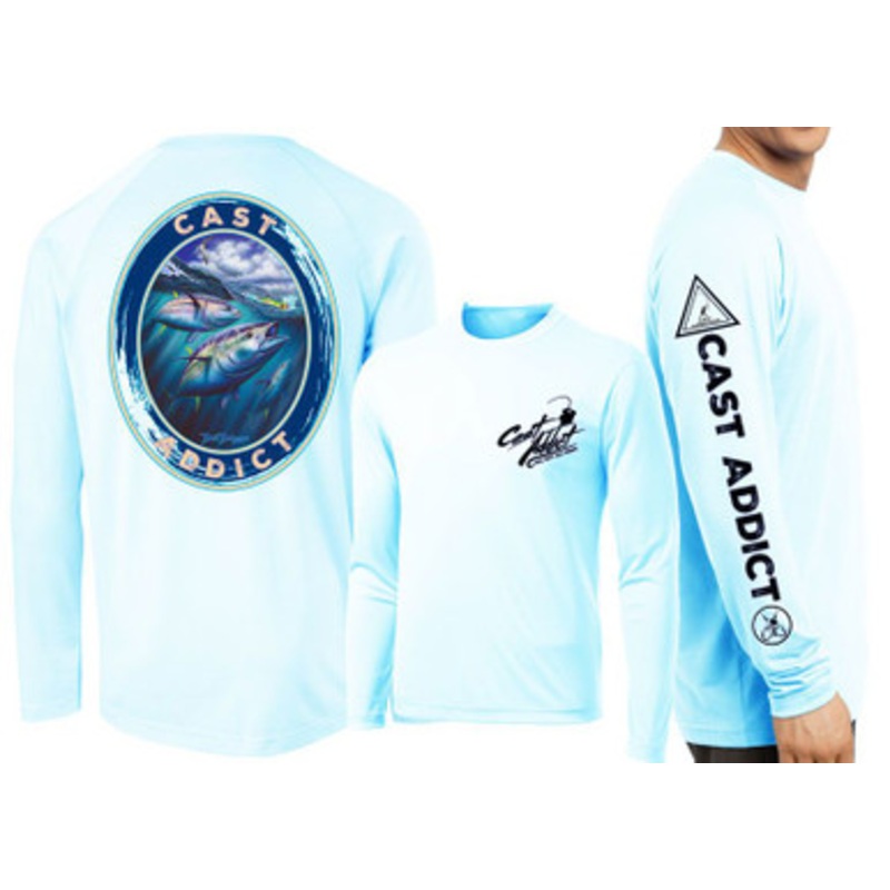 David Dunleavy DMW8051 Cast Addict Bluefin Tuna LS Performance Shirt – Arctic Blue – 2XL