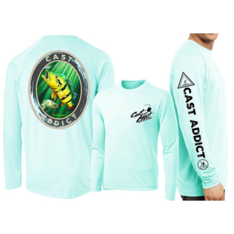David Dunleavy DMW8054 Cast Addict Peacock Bass/Snook LS Performance Shirt – Seagrass – S