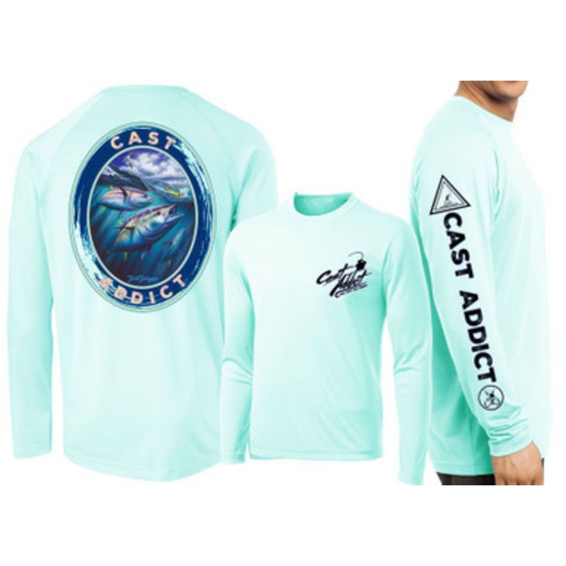 David Dunleavy DMW8051 Cast Addict Bluefin Tuna LS Performance Shirt – Seagrass – S