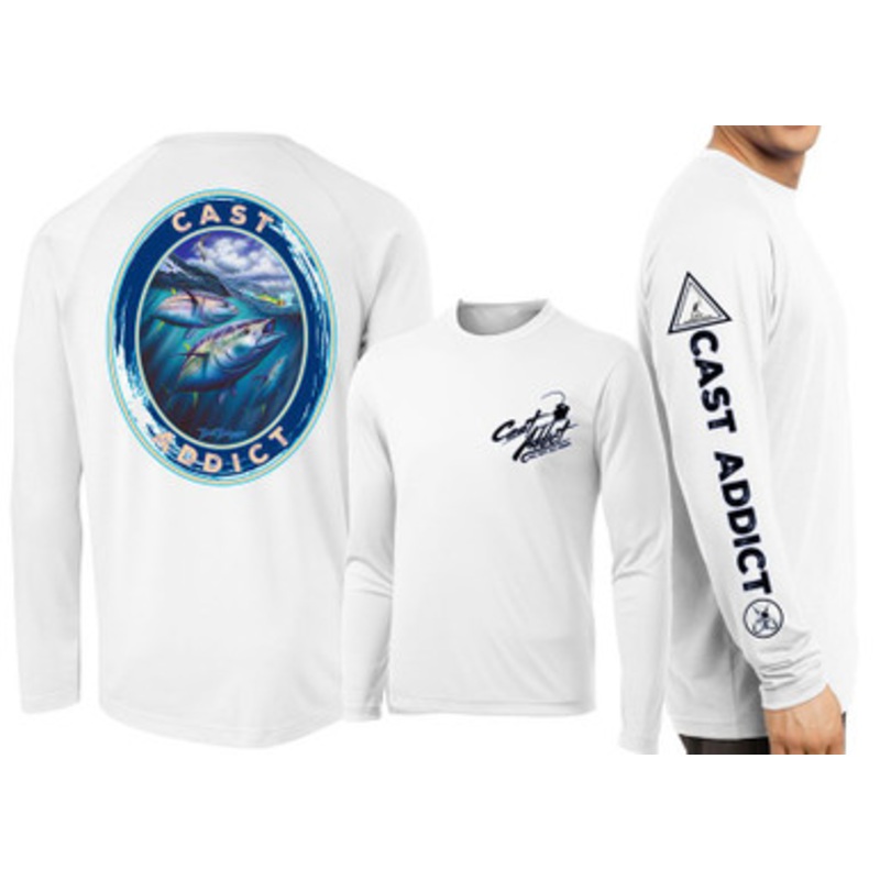 David Dunleavy DMW8051 Cast Addict Bluefin Tuna LS Performance Shirt – White – S