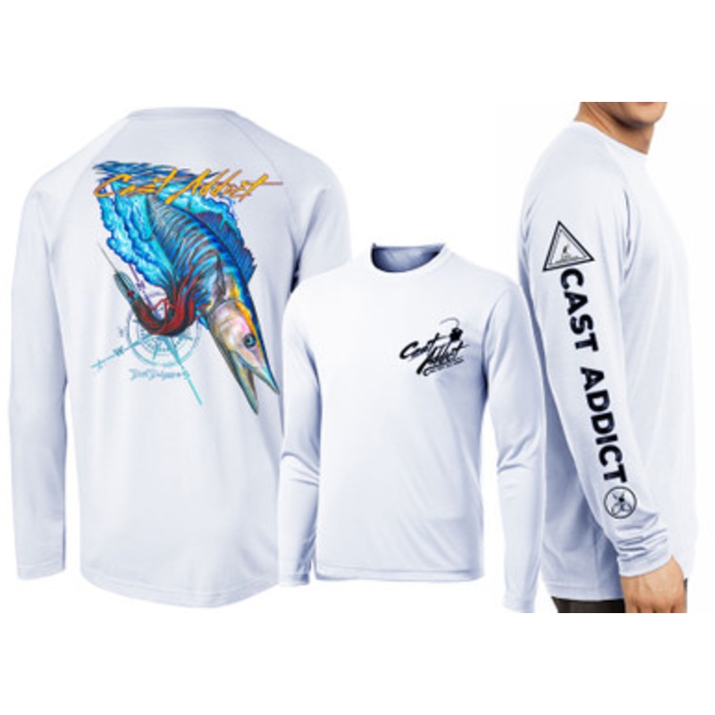 David Dunleavy DMW8053 Cast Addict Wahoo LS Performance Shirt – Pearl Grey – XL