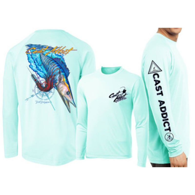 David Dunleavy DMW8053 Cast Addict Wahoo LS Performance Shirt – Seagrass – M