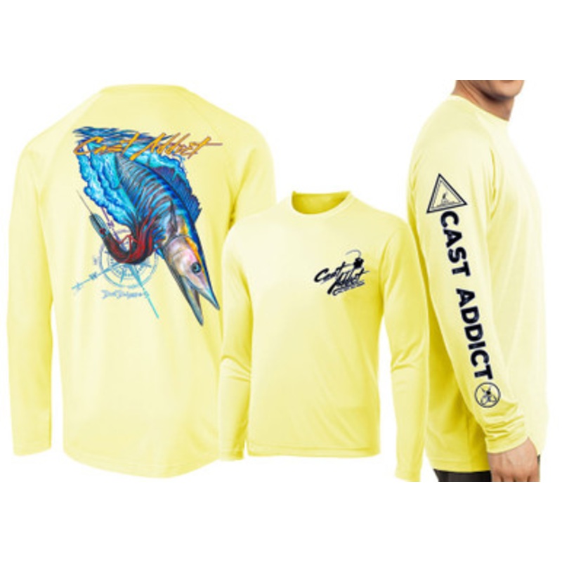 David Dunleavy DMW8053 Cast Addict Wahoo LS Performance Shirt – Yellow – L