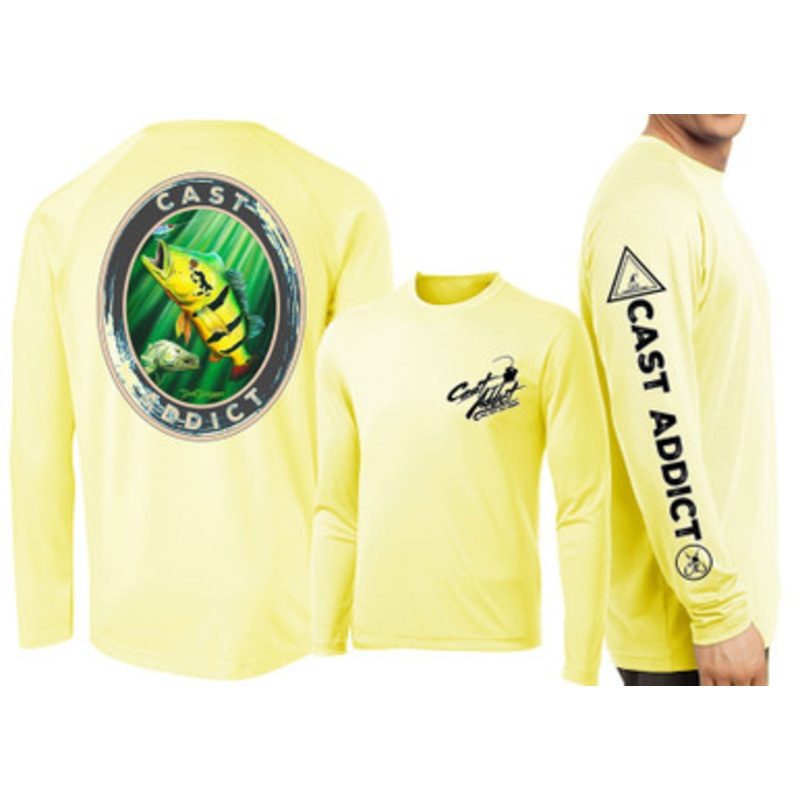 David Dunleavy DMW8054 Cast Addict Peacock Bass/Snook LS Performance Shirt – Yellow – L