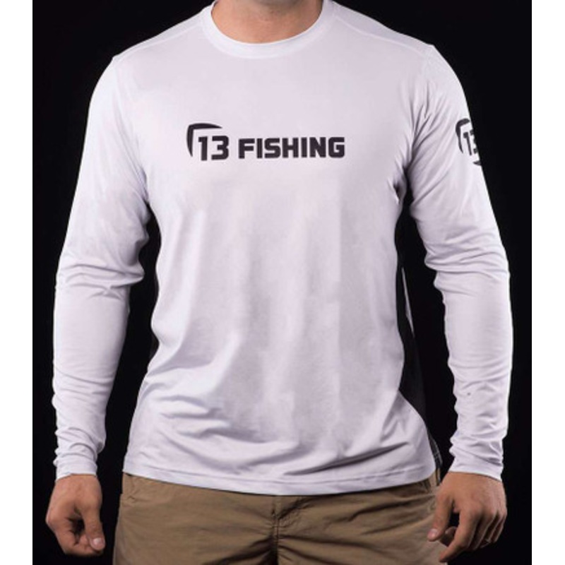 13 Fishing Man-Tooth Performance Long Sleeve T-Shirt – White/Black – X-Large