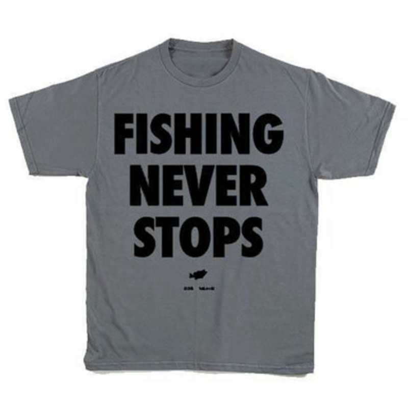 Big Bass Dreams Fishing Never Stops T-Shirt – Gray/Black – 2X-Large