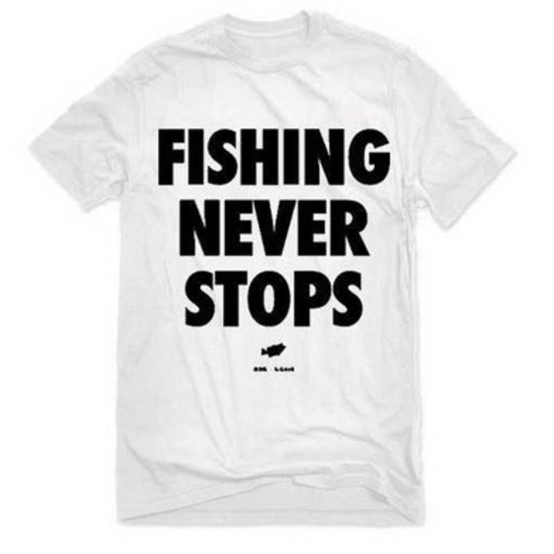 Big Bass Dreams Fishing Never Stops T-Shirt – White – Large