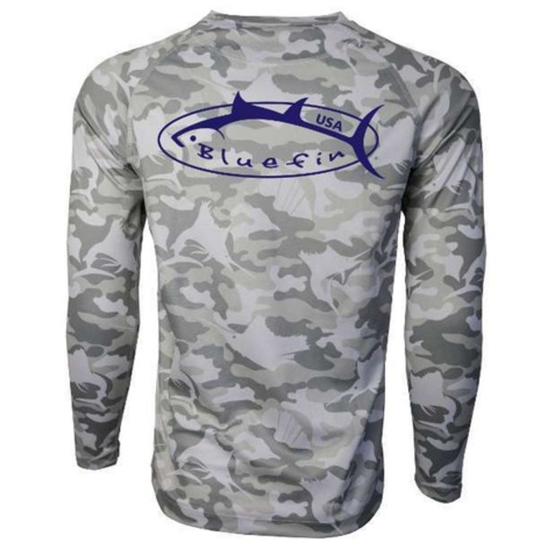Bluefin USA Camo Logo Performance Long Sleeve Tee – Grey – Size Small