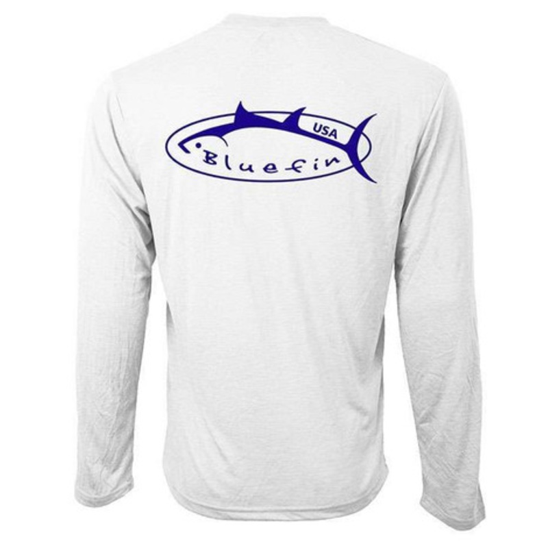 Bluefin USA Navy Logo Technical Long Sleeve Shirt – White – Size Large