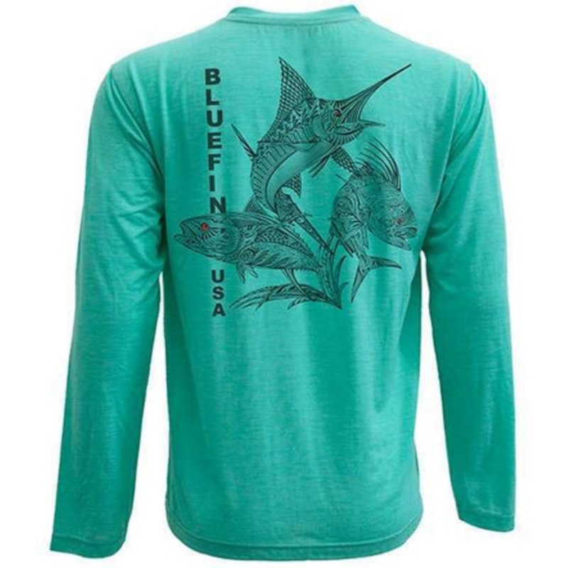 Bluefin USA Zentangle 3 Guys Long Sleeve Technical Shirt Aqua – Large