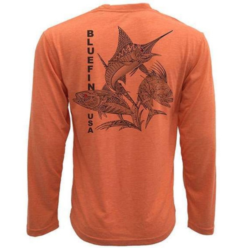 Bluefin USA Zentangle 3 Guys Long Sleeve Technical Shirt Orange – Large