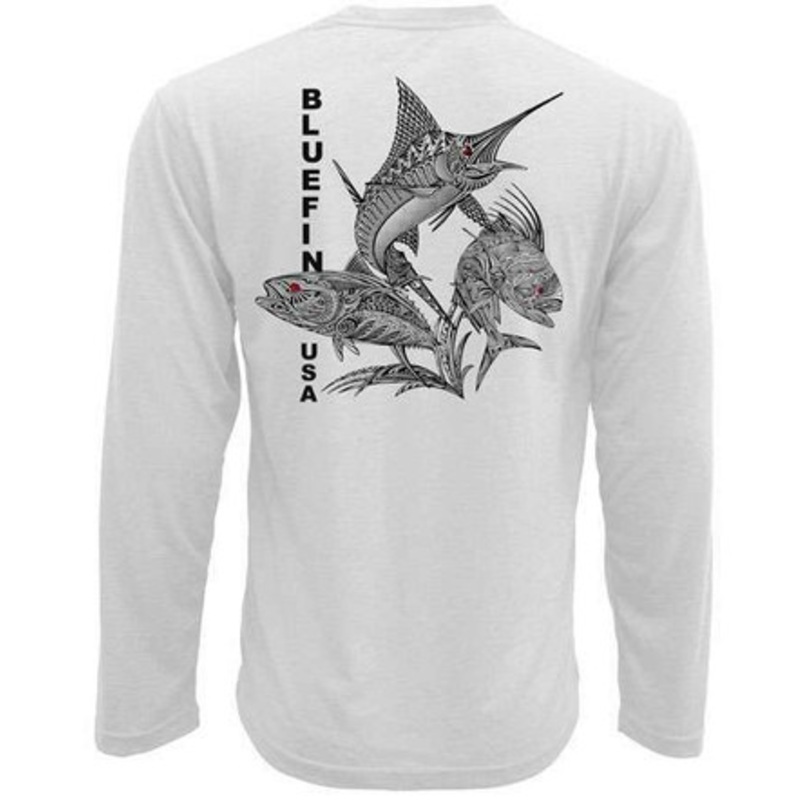 Bluefin USA Zentangle 3 Guys Long Sleeve Technical Shirt White – X-Small