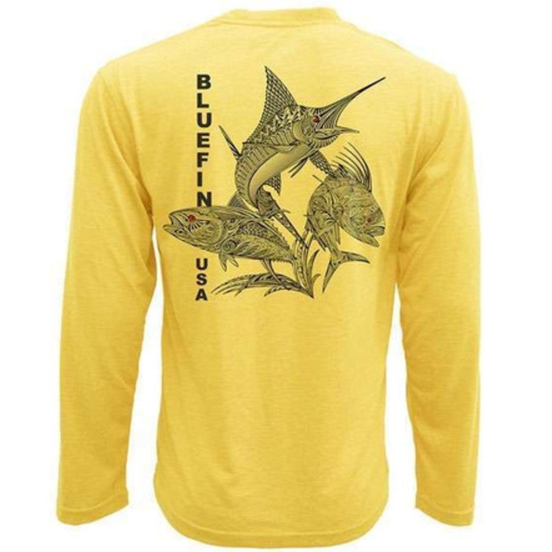 Bluefin USA Zentangle 3 Guys Long Sleeve Technical Shirt Yellow – Large