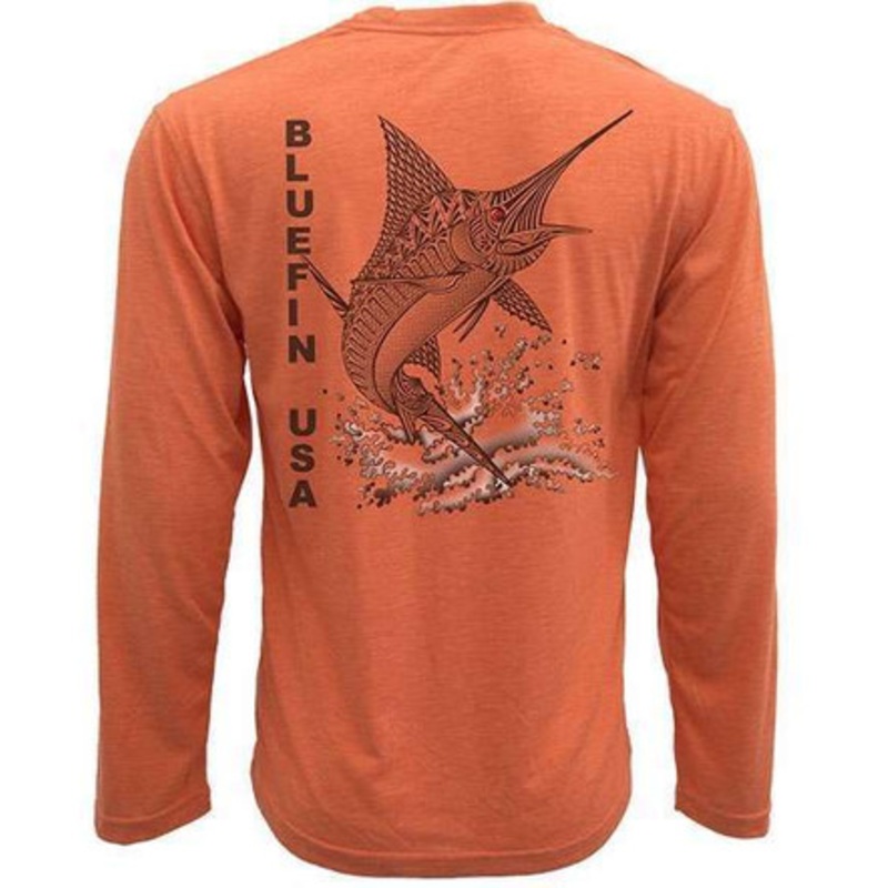 Bluefin USA Zentangle Marlin Long Sleeve Technical Shirt Orange – X-Small