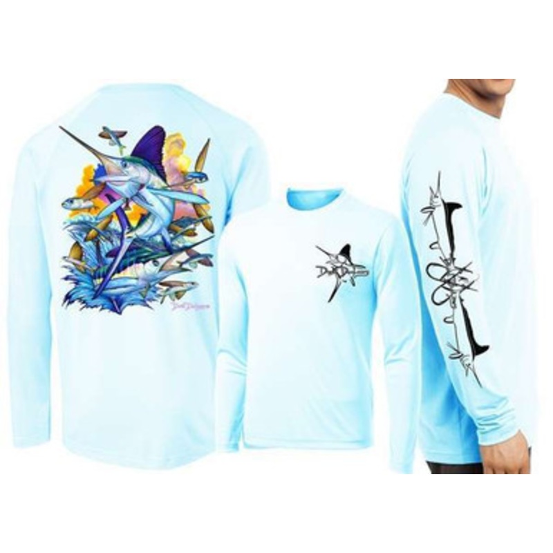 David Dunleavy DMW8032 White Marlin Long Sleeve Tee – Arctic Blue – XL