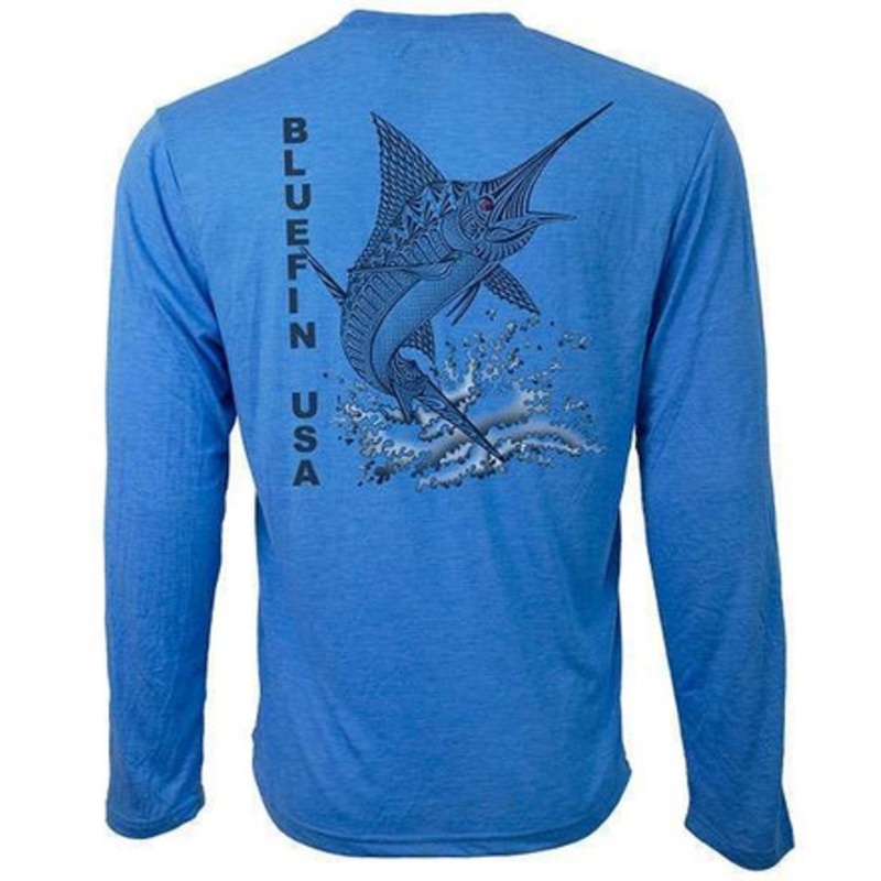 Bluefin USA Zentangle Marlin Long Sleeve Technical Shirt Light Blue – Large