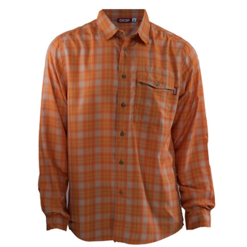 Deep Ocean Long Sleeve Plaid Shirt – Orange – M