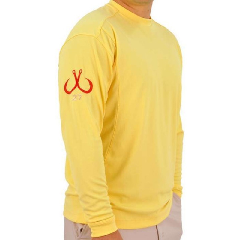 Montauk Tackle Crew Neck MTCdryprotect Shirt Sunset Beach Yellow – Large