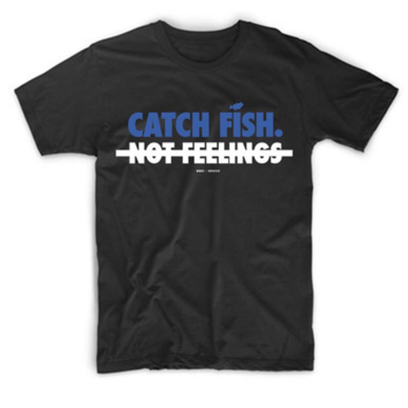 Big Bass Dreams Catch Fish Not Feelings Graphic Tee – Black/Blue M