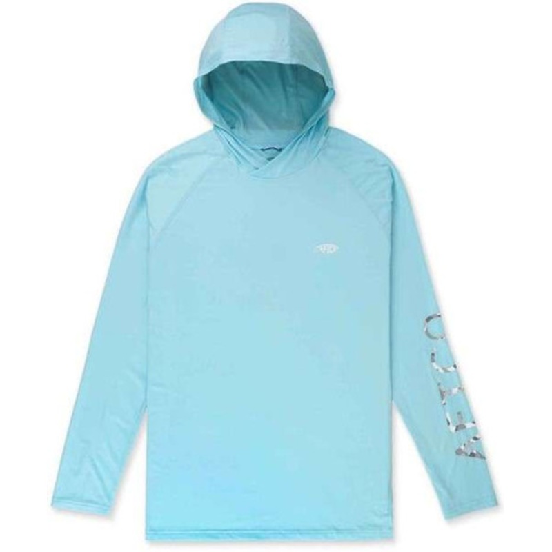 Aftco Samurai 2 Heathered Long Sleeve Hooded Shirts – Clearwater Heather – Large