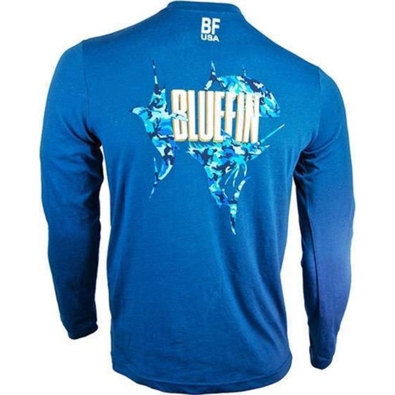 Bluefin USA Billfish Camo Polycotton Long Sleeve Tee Navy – X-Large