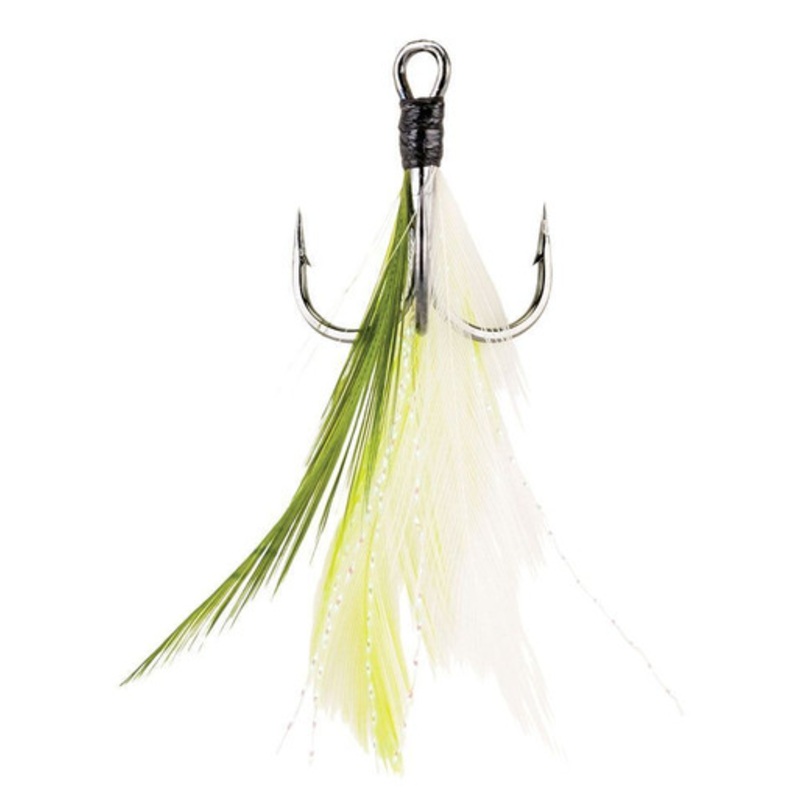 Berkley Fusion19 Feathered Treble Hooks – White Chartreuse – Size 2
