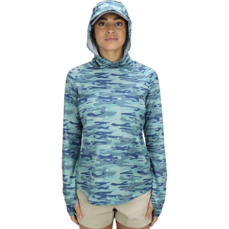 Aftco Women’s Tactical Camo Hooded Shirt – Teal Mercam – X-Small
