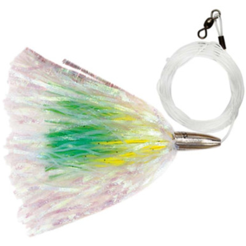 C&H Mini Turbo Slammer Lure – 5-1/2” w/ Mono Rig Pearl/Chartreuse/Green Firetip