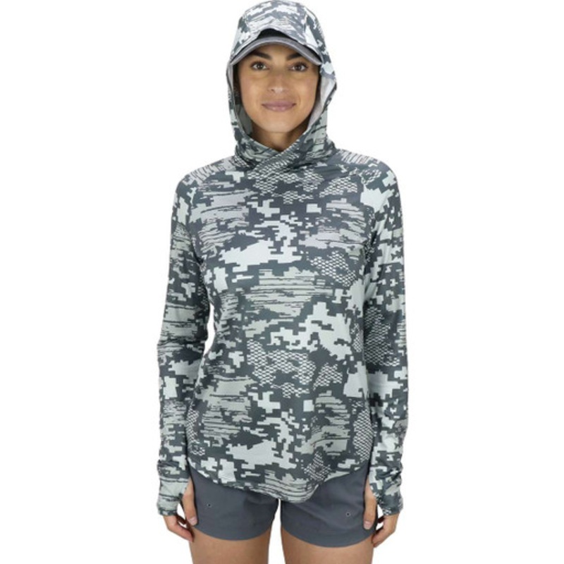 Aftco Women’s Tactical Camo Hooded Shirt – Light Grey Digi Camo – Medium