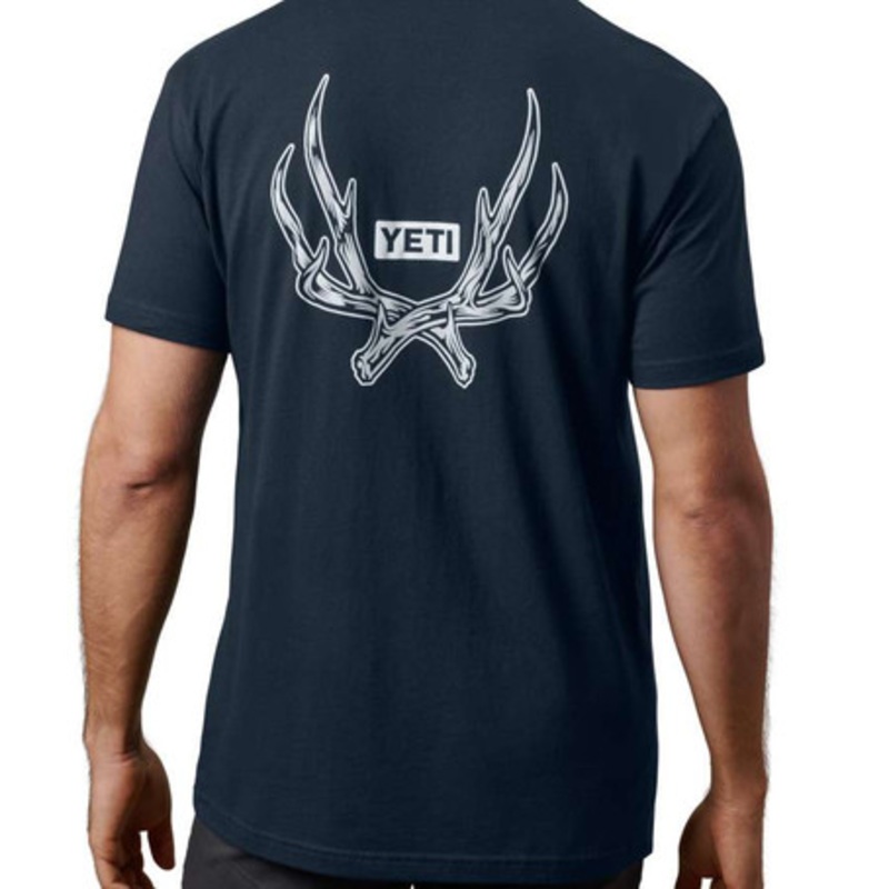 YETI Antler Badge Short Sleeve T-Shirt – Navy – Large