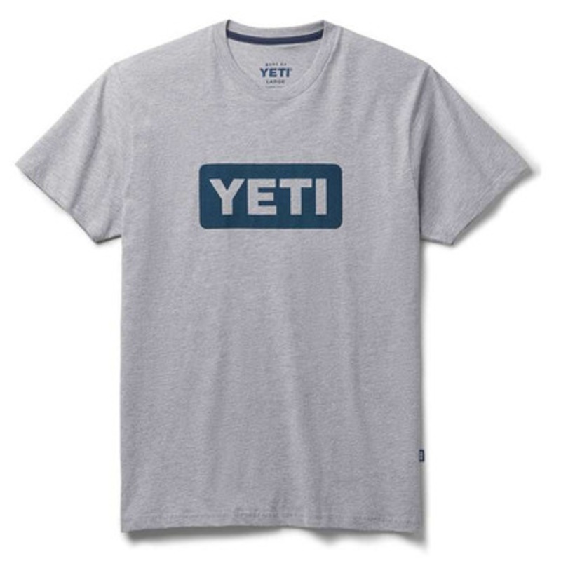 YETI Premium Logo Badge Short Sleeve T-Shirt – Gray/Navy – Large