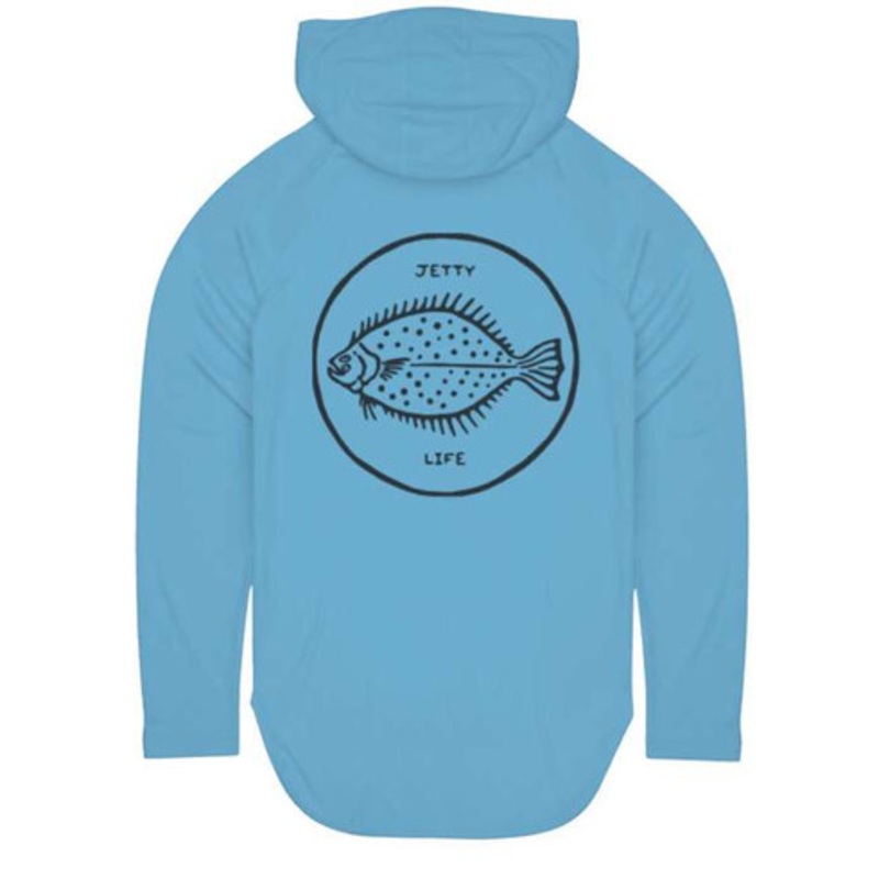 Jetty Flounder UV Hoodie – Light Blue – Large