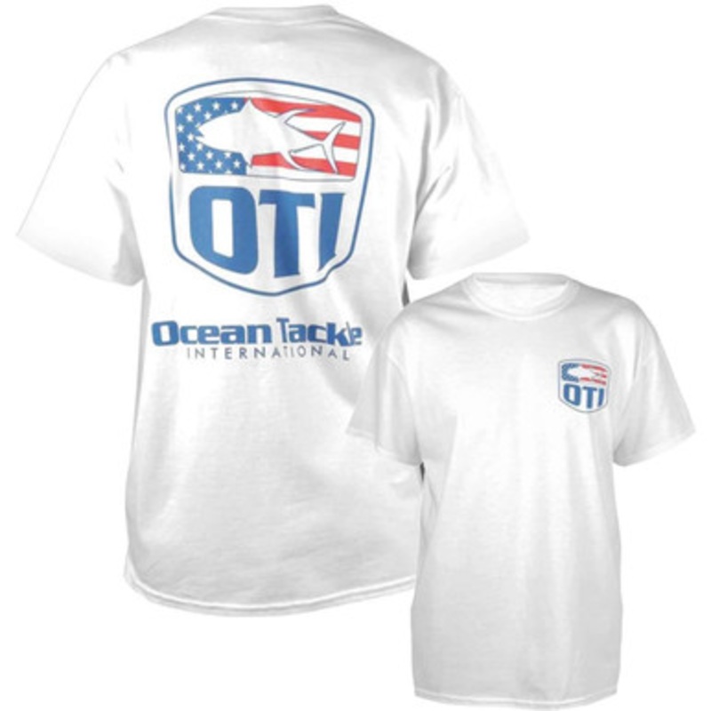 Ocean Tackle International America Flag Logo T-Shirt – White – 2X-Large