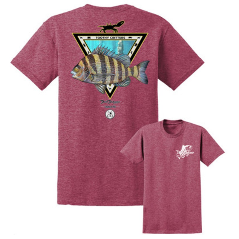 David Dunleavy Sheepshead Toothy Critters Short Sleeve T-Shirt – Heather Cardinal – X-Large