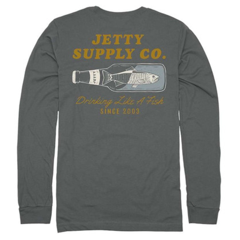 Jetty Drinkfish Long Sleeve Pocket T-Shirt – Charcoal – Large