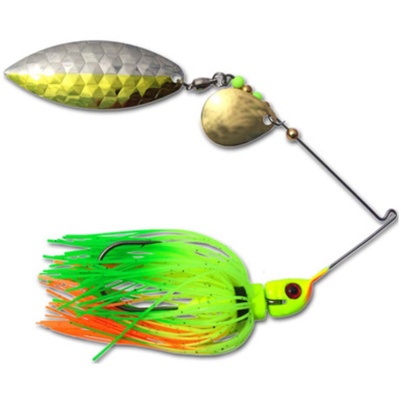 MegaStrike StrikeBack SpinnerBaits 1/2oz Fire Tiger Skirt, Chartreuse/Nickel