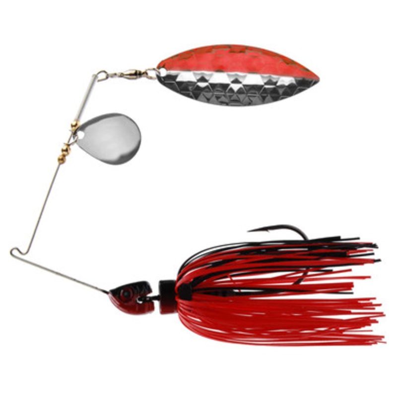 MegaStrike StrikeBack SpinnerBaits 3/8oz Red and Black Skirt, Red/Nickel