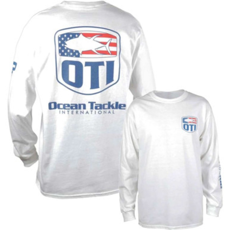 Ocean Tackle International America Flag Logo Long Sleeve T-Shirt – White – X-Large