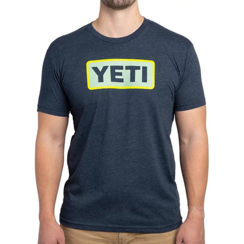 YETI Logo Badge Short Sleeve T-Shirt – Navy/Chartreuse – L