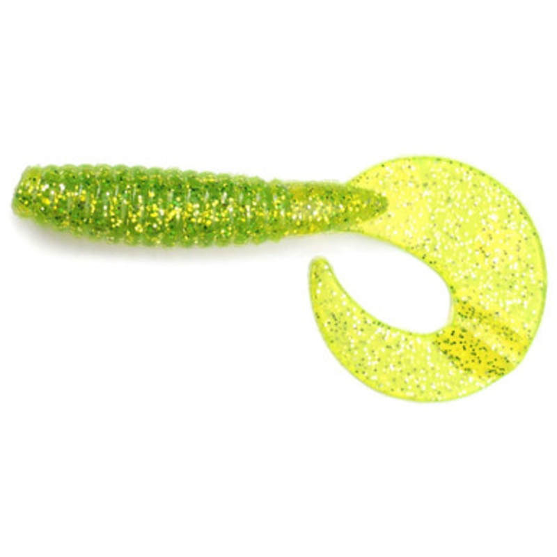 MegaStrike MegaGrub 3” Soft Plastic Lures Chartreuse Mega w/ Gold Glitter