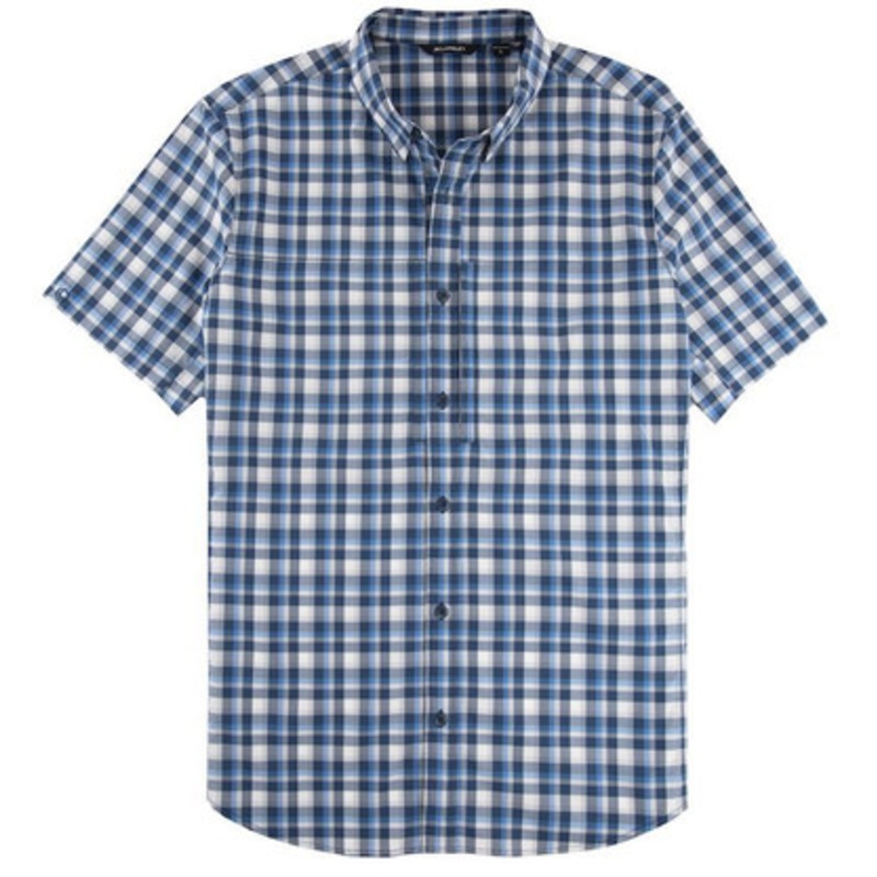 JB Langley Rockwell Short Sleeve Button Down Shirt – Navy Plaid – L