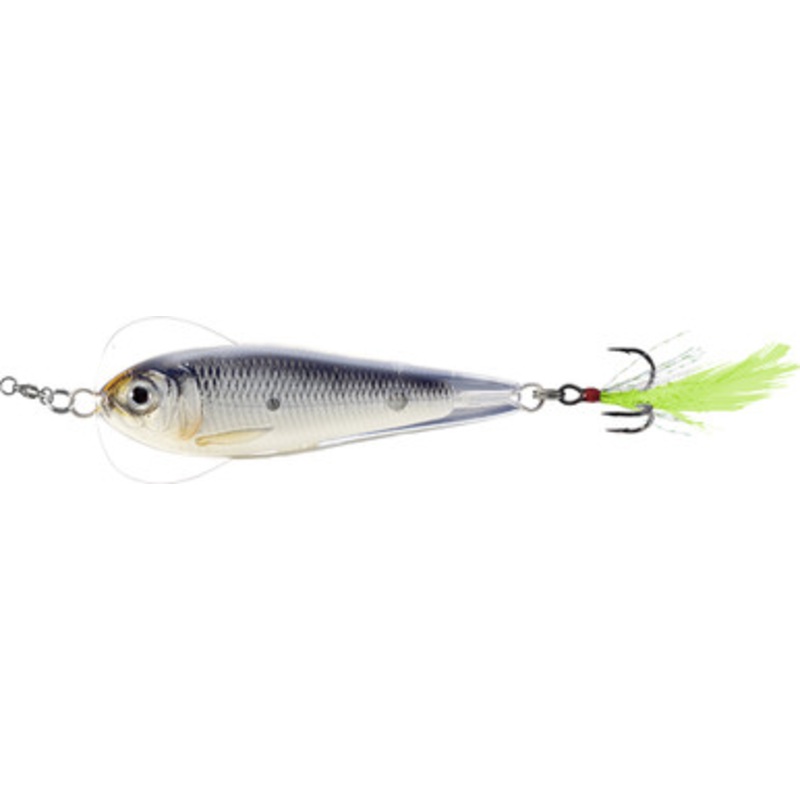 LIVETARGET Flutter Shad Jigging Spoon – 3in – Glow/Black