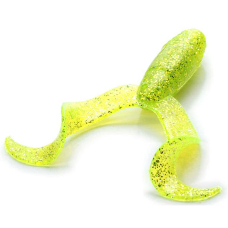 MegaStrike 4” Twin Tail Grubs Chartreuse w/ Gold Glitter