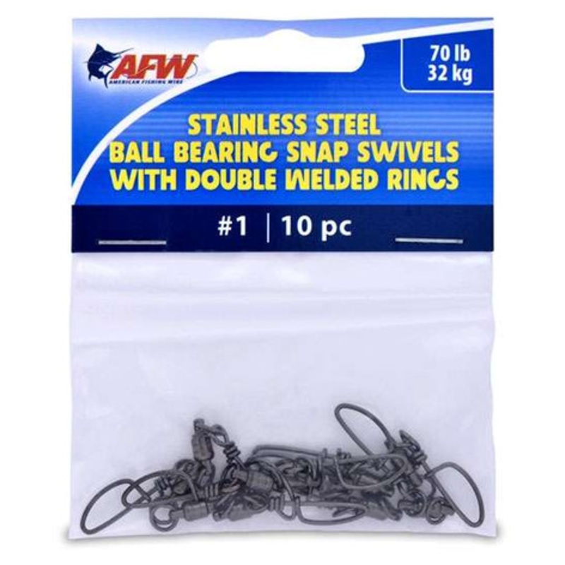 AFW FTV070B/10 Size #1 70lb SS Ball Bearing Snap Swivels, 10pc