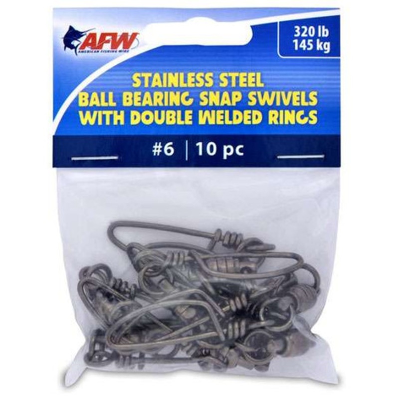 AFW FTV320B/10 Size #6 320lb SS Ball Bearing Snap Swivels, 10pc